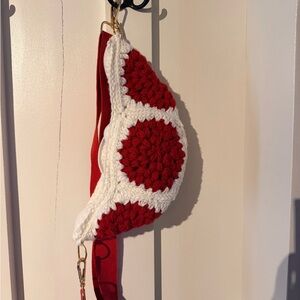 Red and White Crochet Shoulder Bag